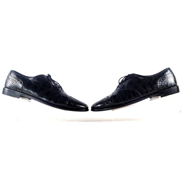 Zelli Genuine Alligator Cap Toe Oxford Shoes Black 10.5M Italy Luxury Exotic main image 8